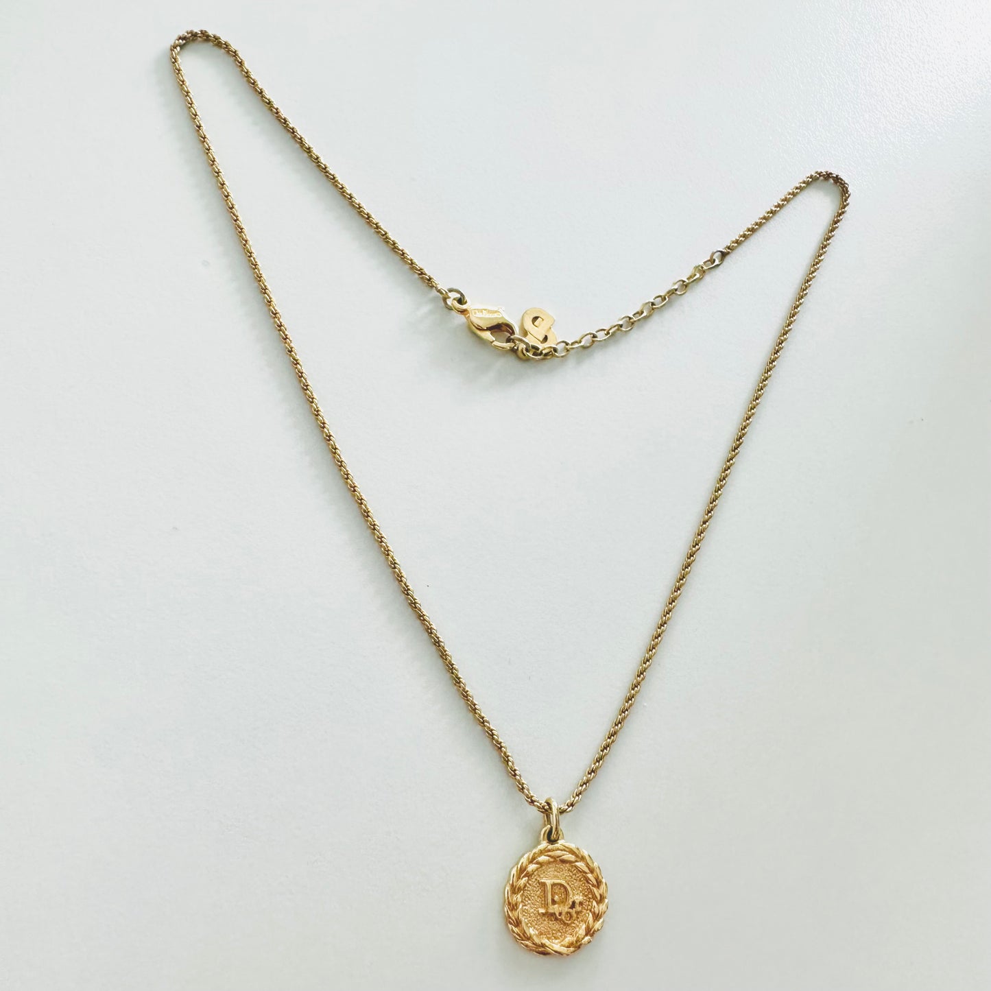 Christian Dior Gold Monogram Logo CD Signature Circle Spiral Classic Vintage Necklace