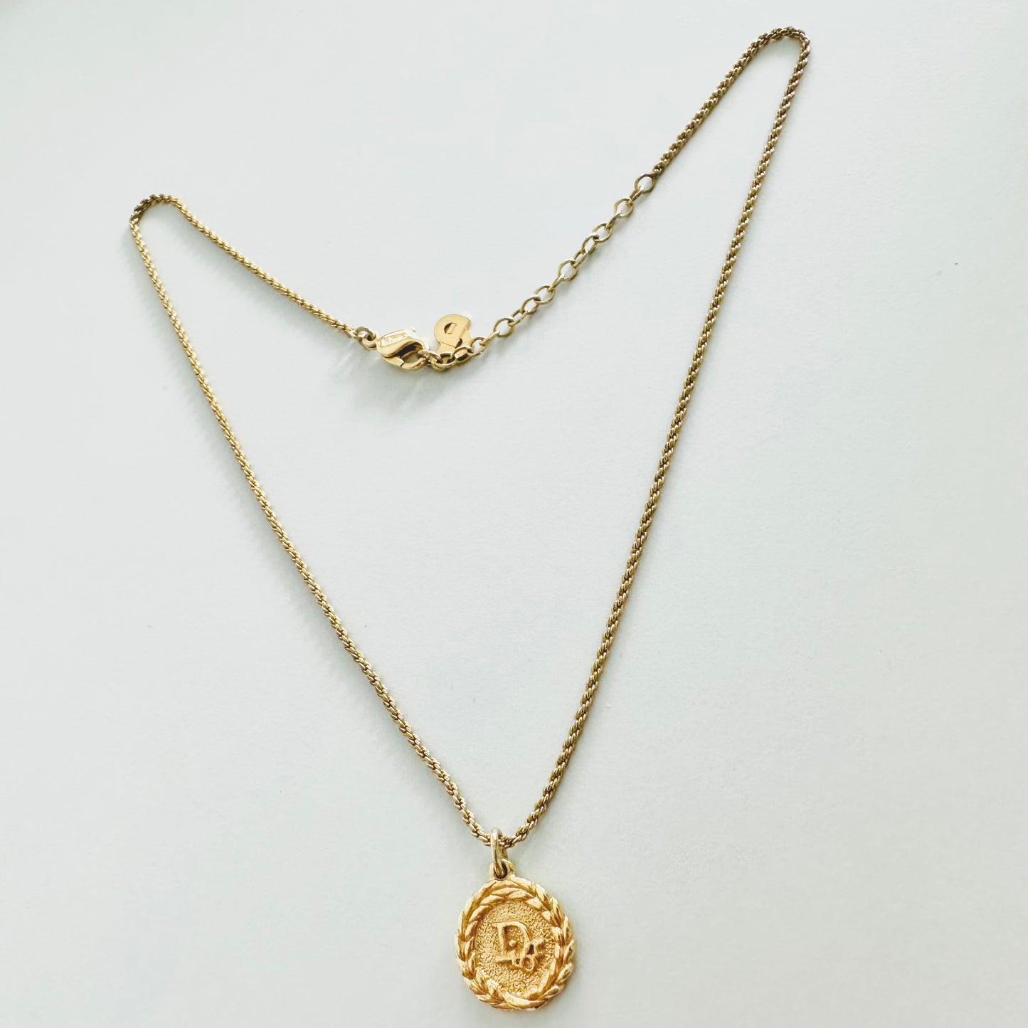 Christian Dior Gold Monogram Logo CD Signature Circle Spiral Classic Vintage Necklace