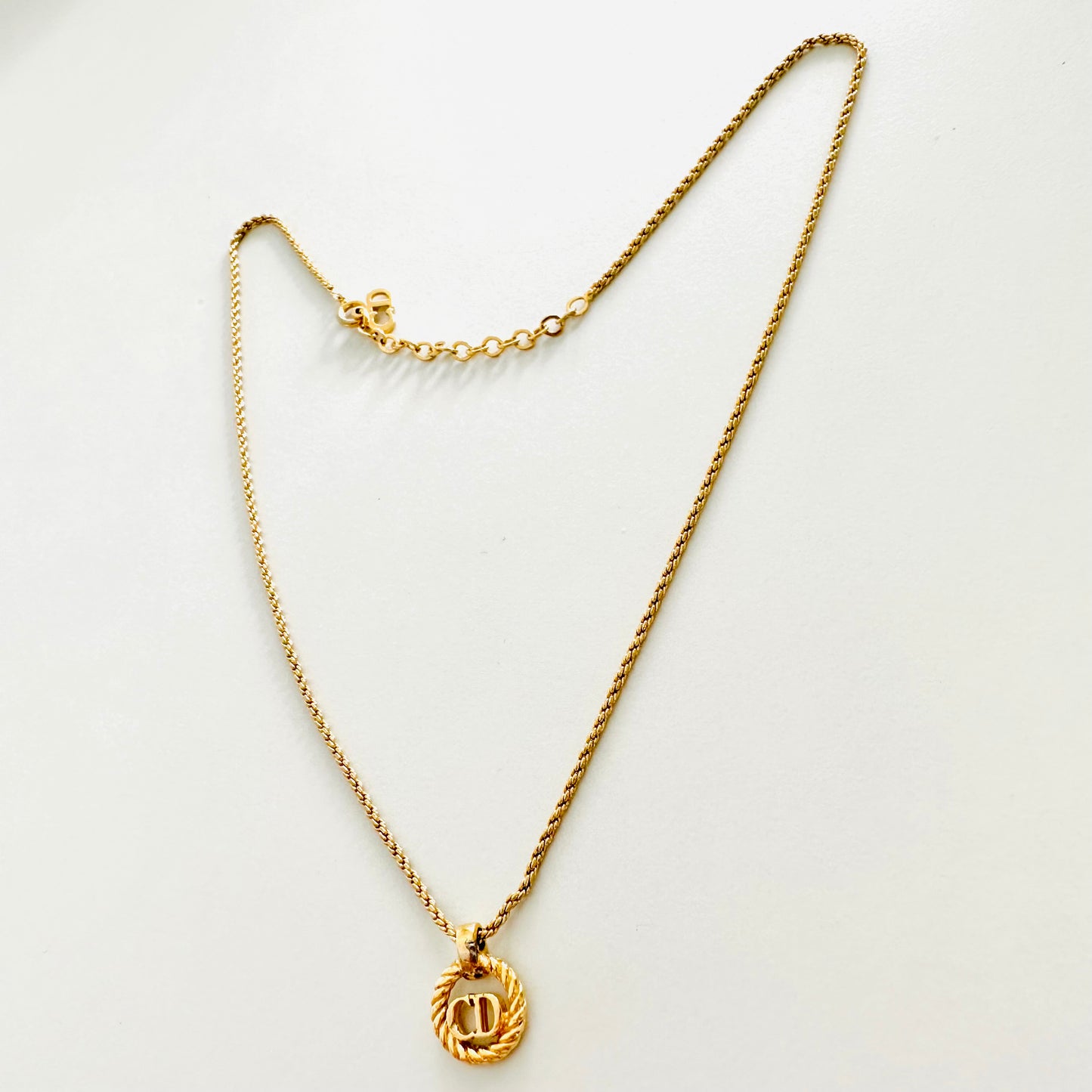 Christian Dior Gold Monogram Logo CD Signature Spiral Classic Vintage Necklace