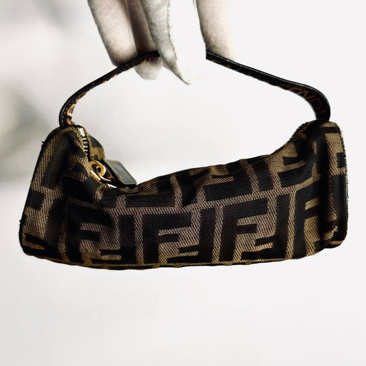 Fendi Zucca Roma Brown GHW FF Monogram Logo Roller Pochette Accessories Hobo Mini Bag