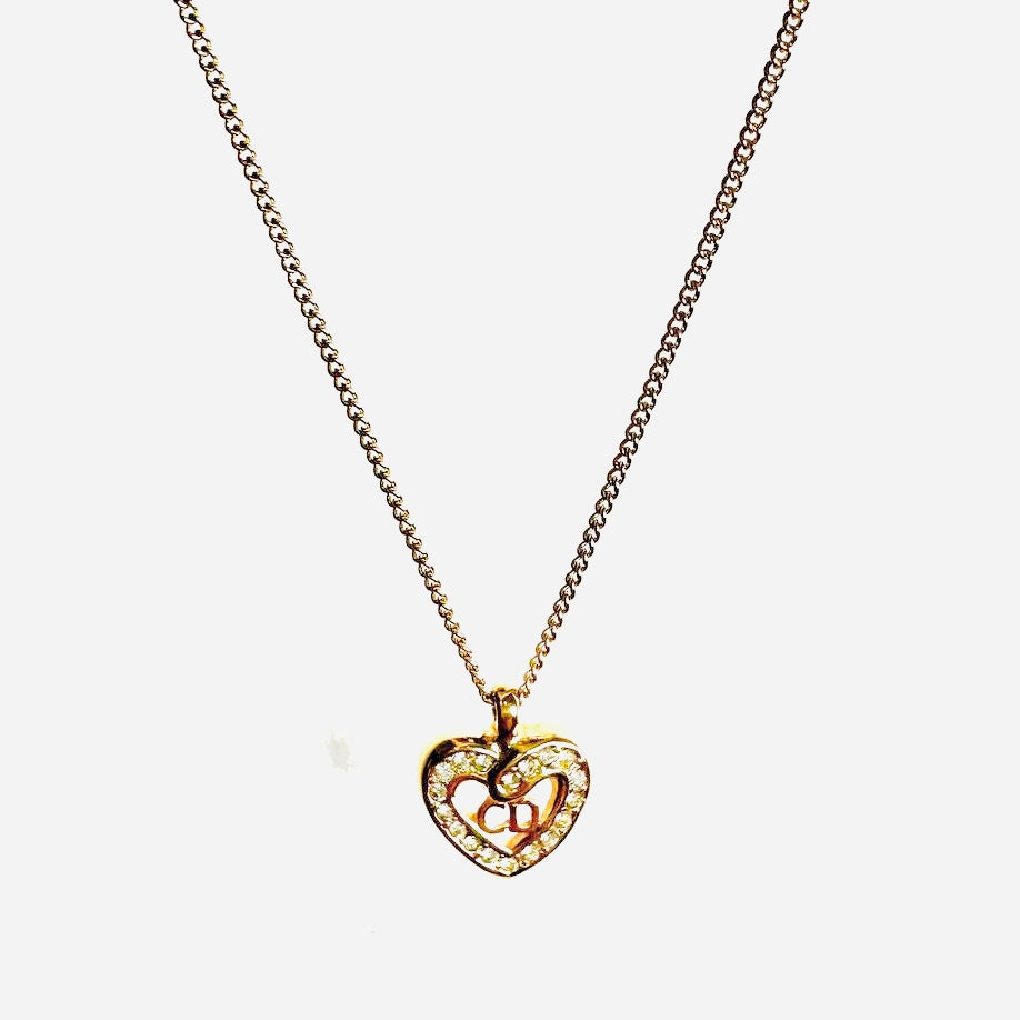 Christian Dior CD Giant Monogram Logo Gold Heart Pendant Necklace