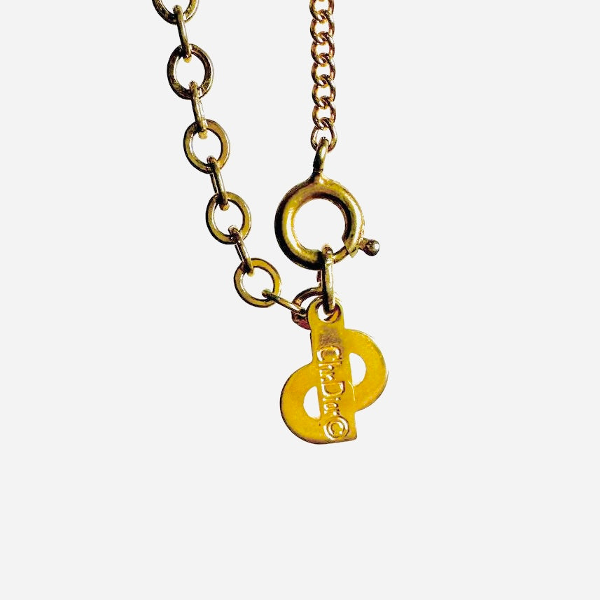 Christian Dior CD Giant Monogram Logo Gold Heart Pendant Necklace