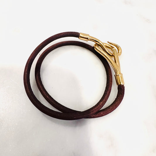 Hermes Jumbo Brown Gold Hardware Double Tour Leather Bracelet
