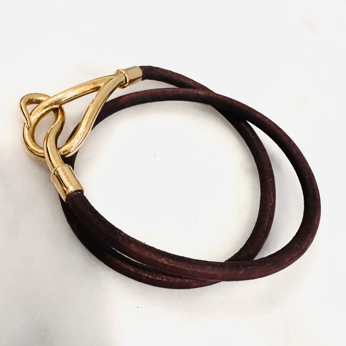 Hermes Jumbo Brown Gold Hardware Double Tour Leather Bracelet