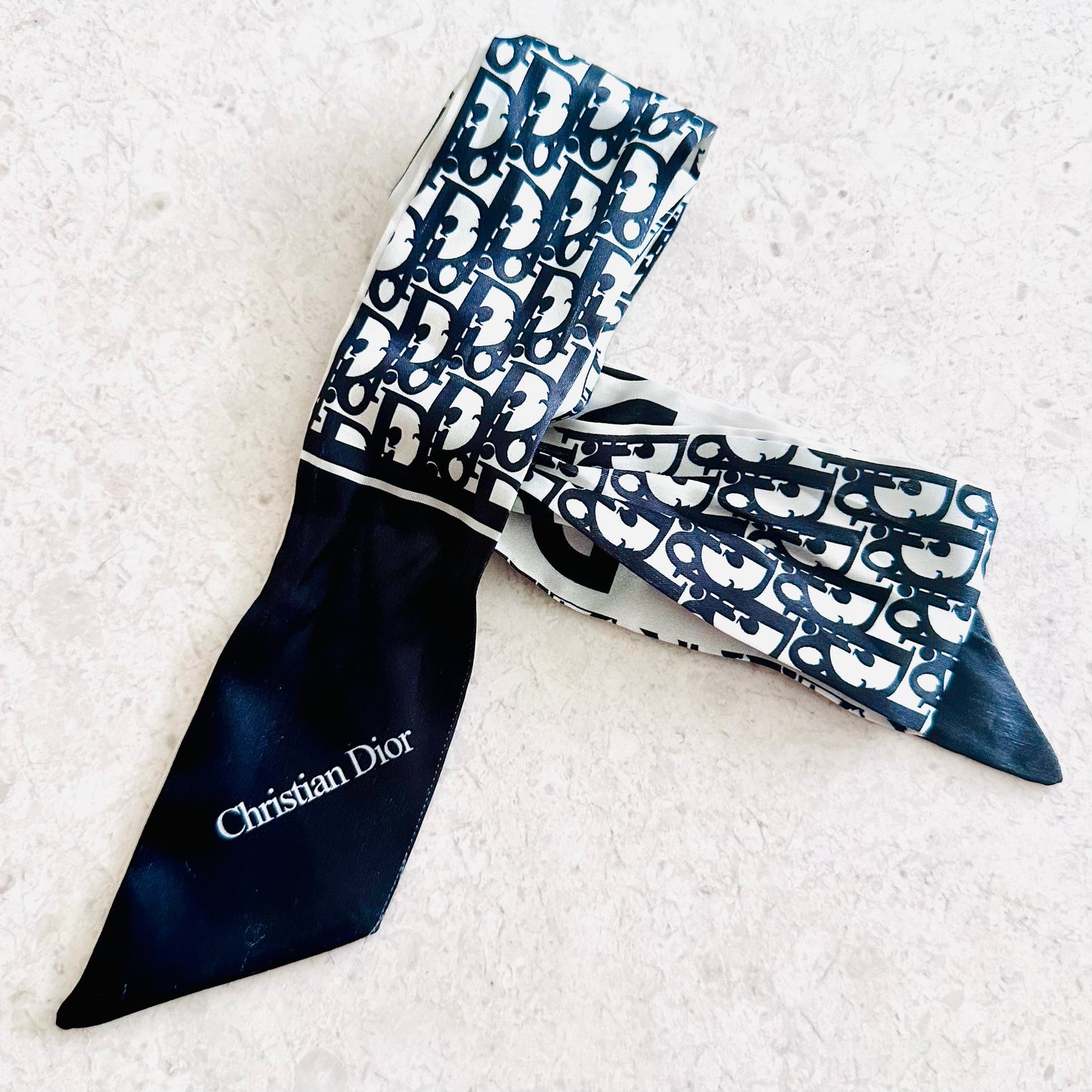 Christian Dior Oblique Monogram Logo CD Mitzah Silk Twilly