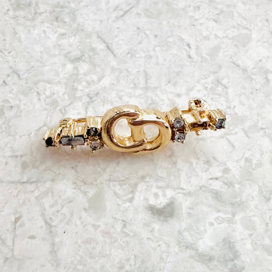 Christian Dior CD Gold & Crystals Monogram Logo Pin Brooch