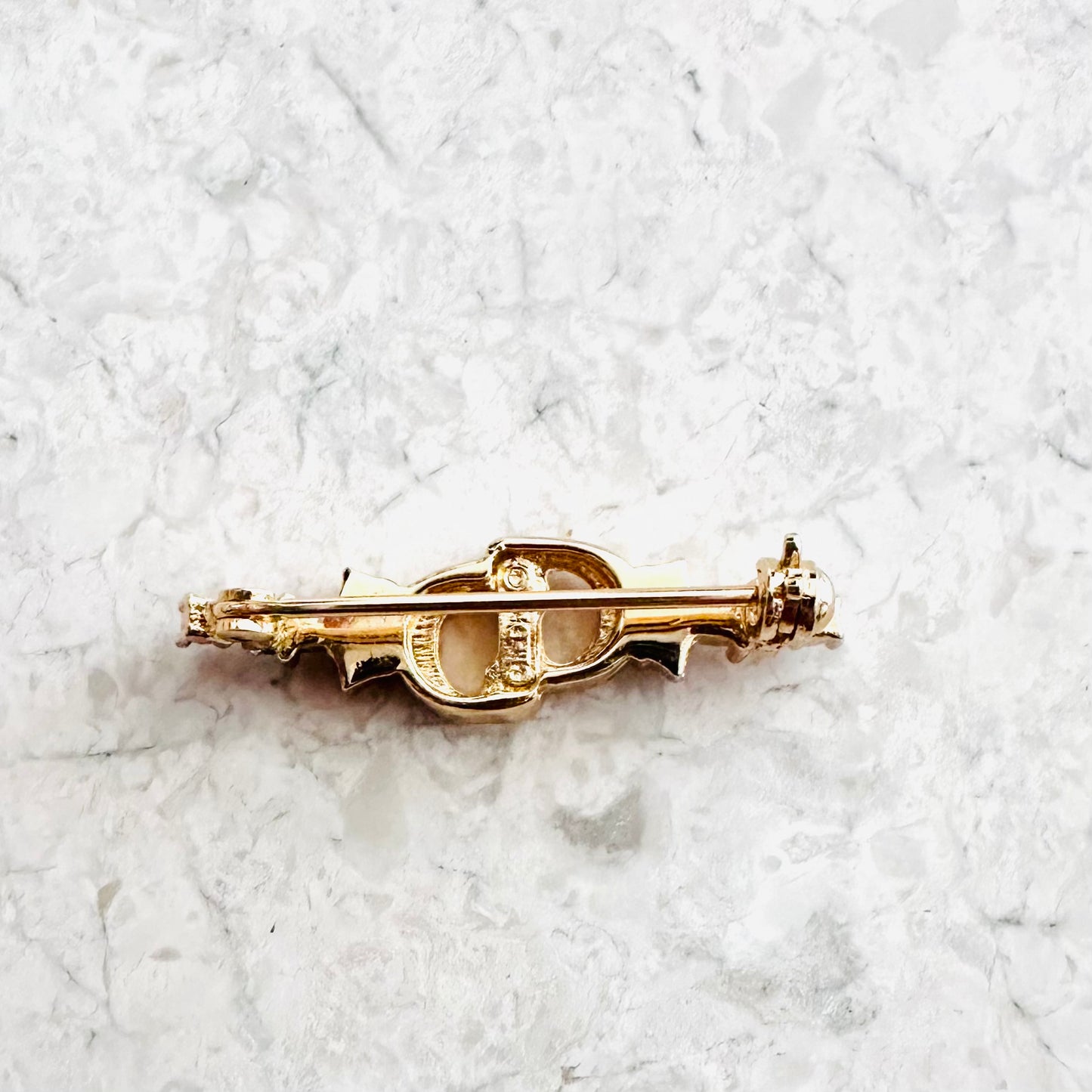 Christian Dior CD Gold & Crystals Monogram Logo Pin Brooch