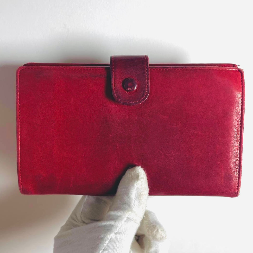Chanel Red GHW Giant CC Logo Lambskin Leather Vintage Long Flap Bifold Wallet