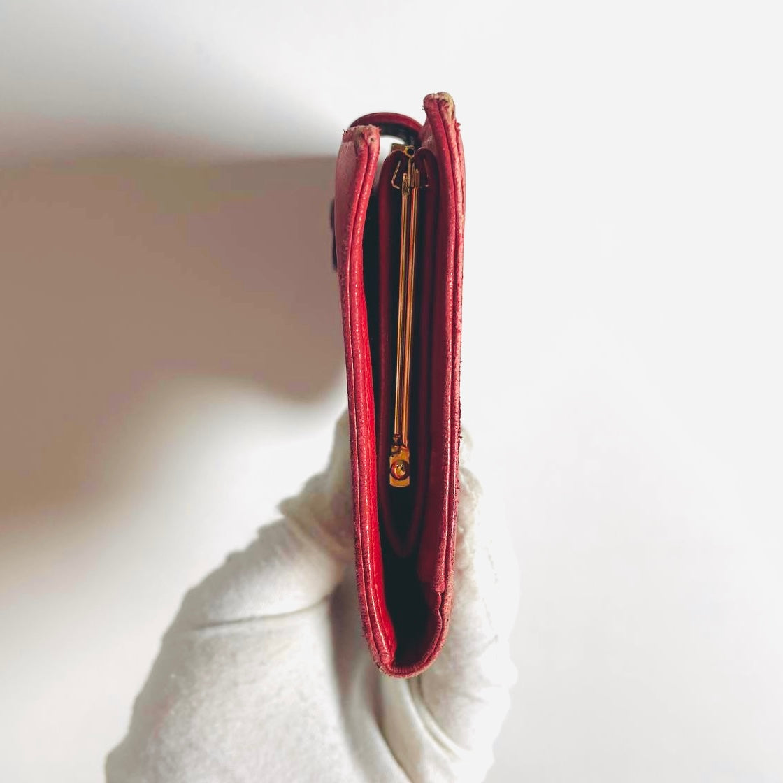 Chanel Red GHW Giant CC Logo Lambskin Leather Vintage Long Flap Bifold Wallet