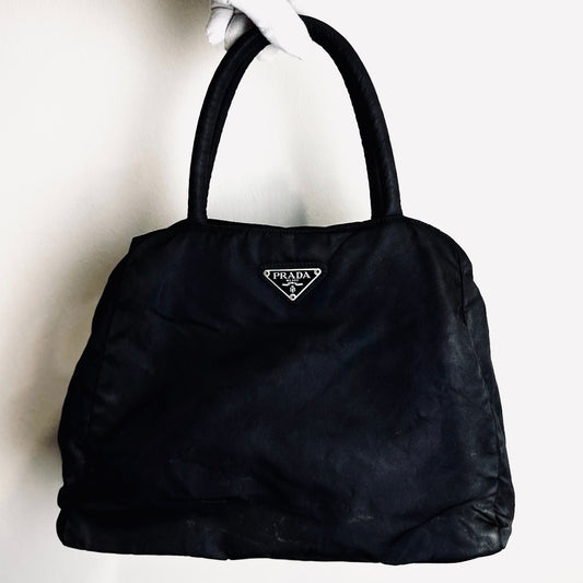 Prada Black Tessuto Monogram Logo Nylon Shopper Shoulder Tote Bag