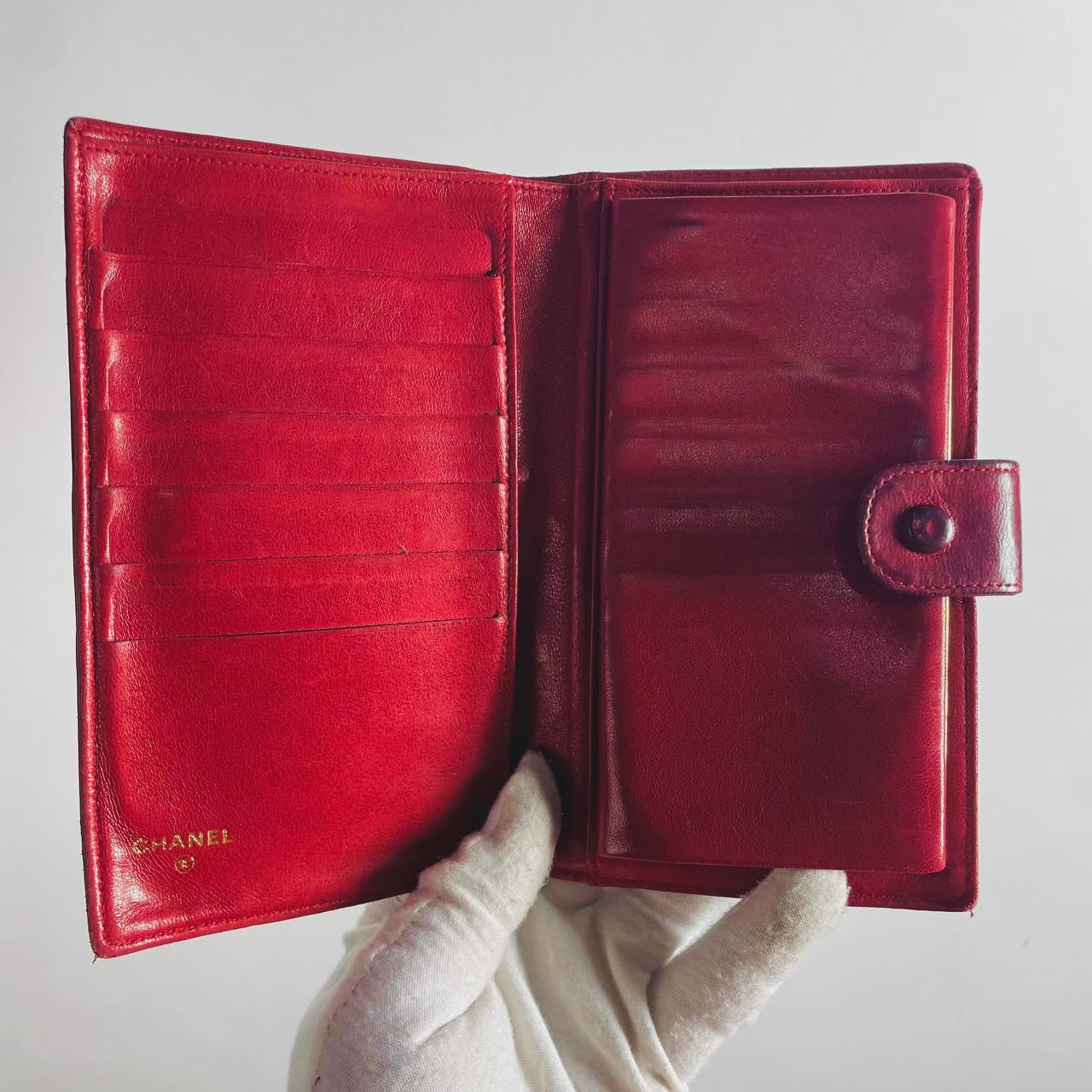 Chanel Red GHW Giant CC Logo Lambskin Leather Vintage Long Flap Bifold Wallet