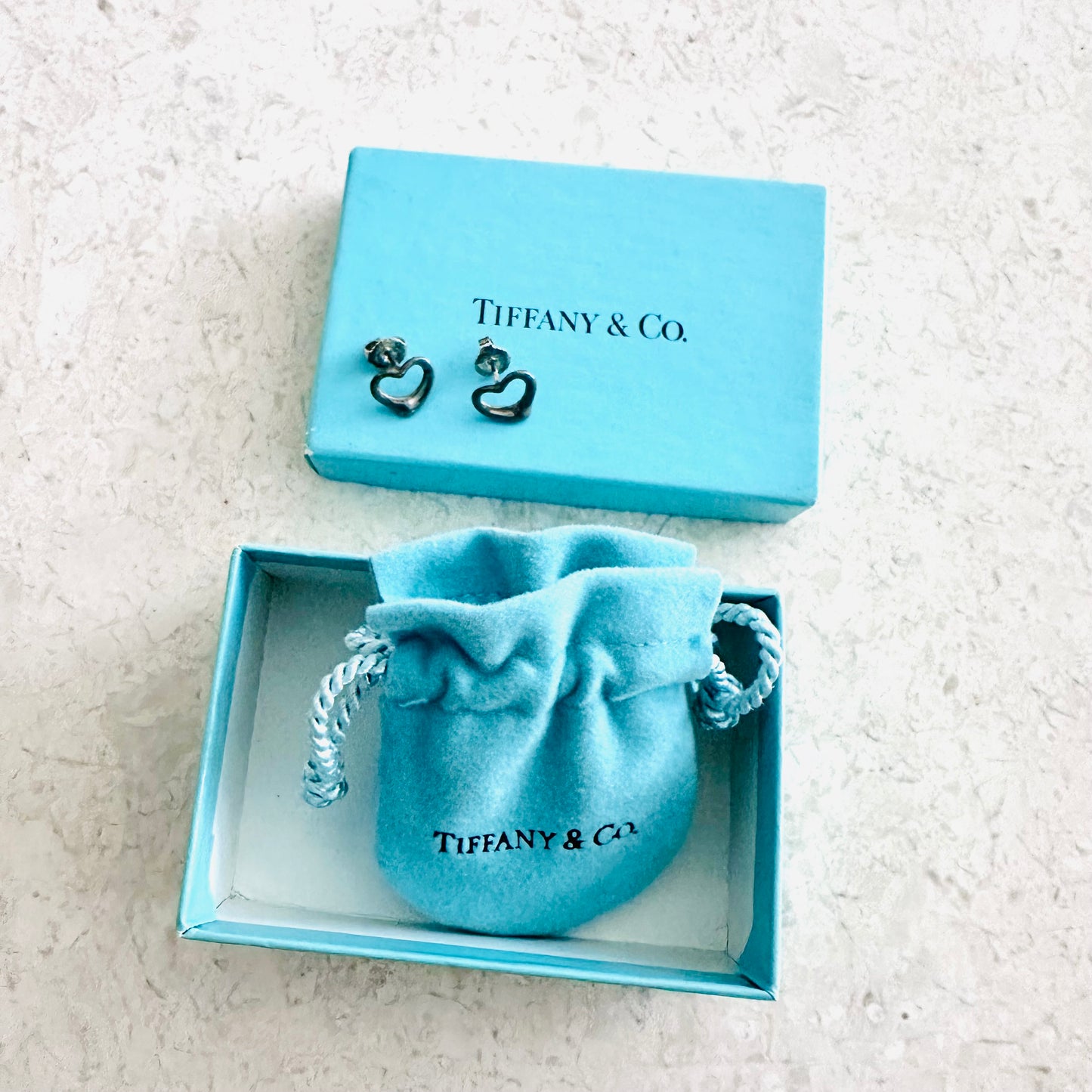 Tiffany & Co T&C Heart Elsa Peretti Classic 925 Sterling Silver 1cm Stud Earrings