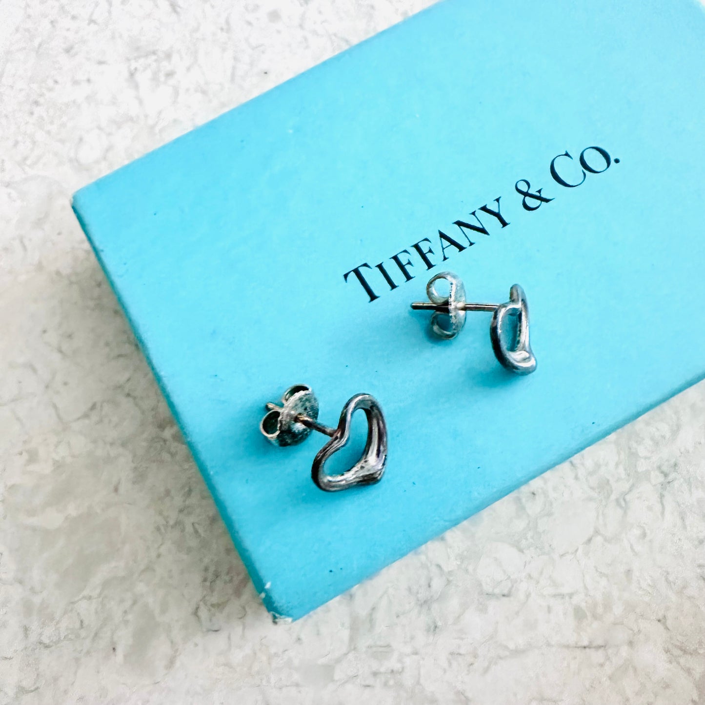 Tiffany & Co T&C Heart Elsa Peretti Classic 925 Sterling Silver 1cm Stud Earrings