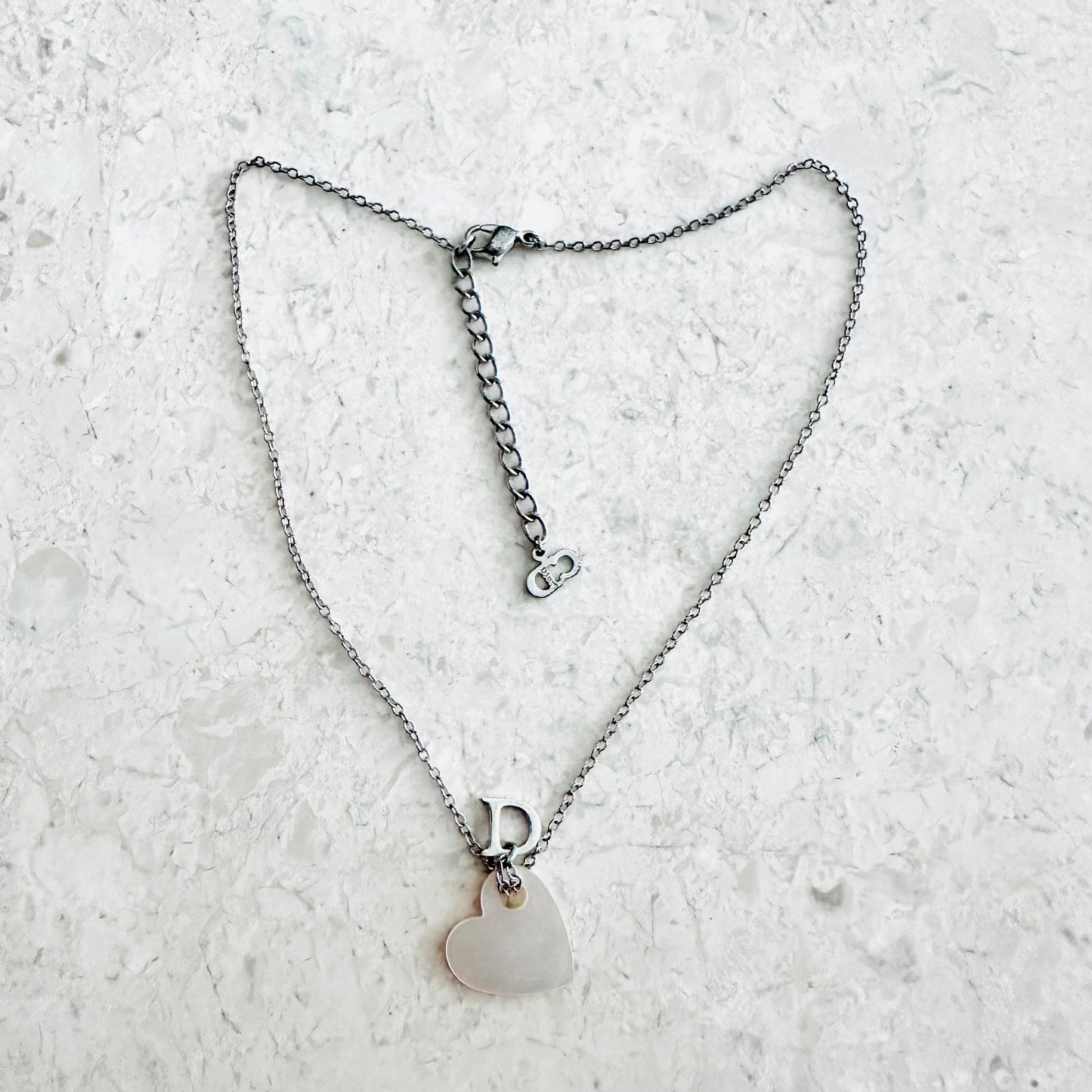Christian Dior CD Monogram Silver Heart Chain Necklace