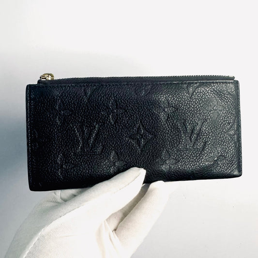 Louis Vuitton LV Black GHW Monogram Empreinte Leather Monogram Logo Zip Long Wallet Pouch Clutch Case