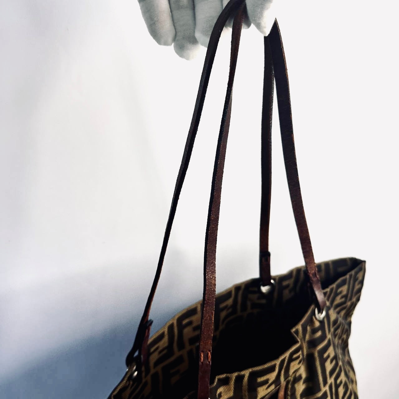 Fendi Dark Brown Zucca FF Monogram Logo Packable Shoulder Shopper Tote Bag