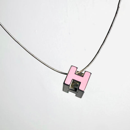 Hermes Rose Dragee Pink Cube H Cage D’Hermes Monogram Logo Pendant Necklace