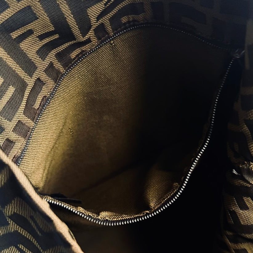 Fendi Dark Brown Zucca FF Monogram Logo Packable Shoulder Shopper Tote Bag