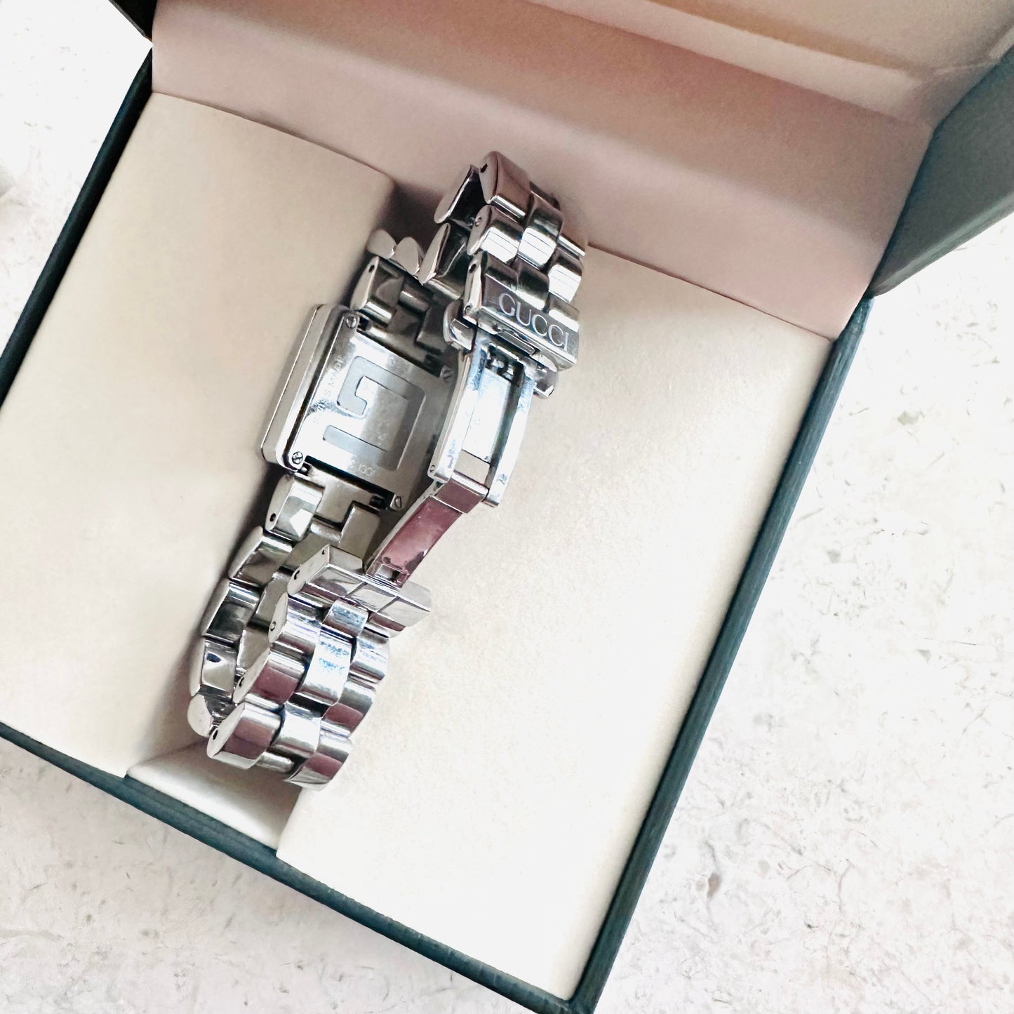 Gucci Black G Dial Monogram Logo Stainless Steel 27MM Watch