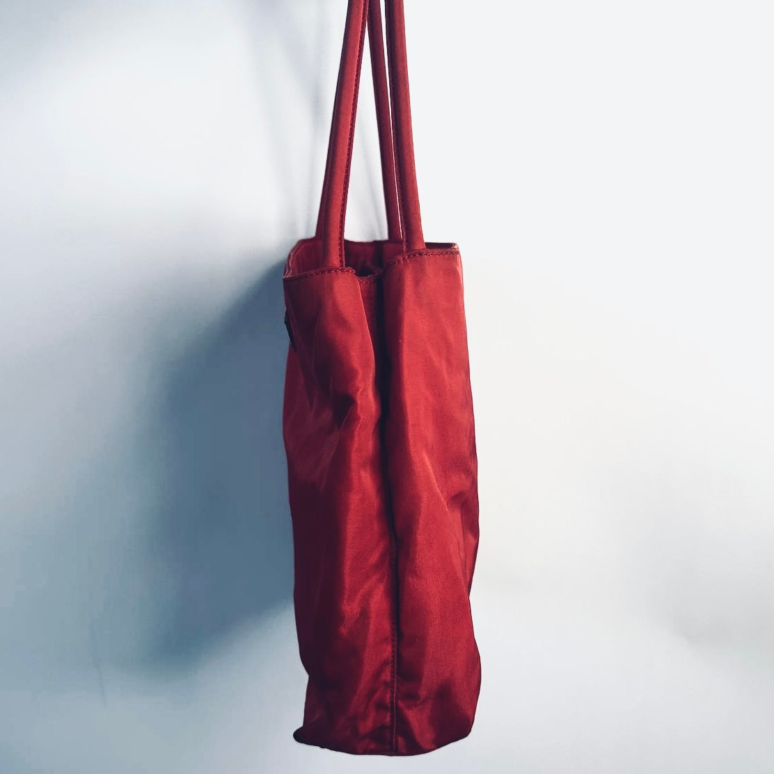 Prada Deep Red Tessuto City Classic Logo Nylon Shopper Shoulder Tote Bag