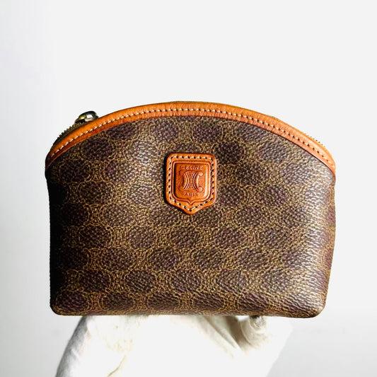 Celine Brown GHW Triomphe Macadam Monogram Logo GHW Mini Zip Clutch Pouch Case