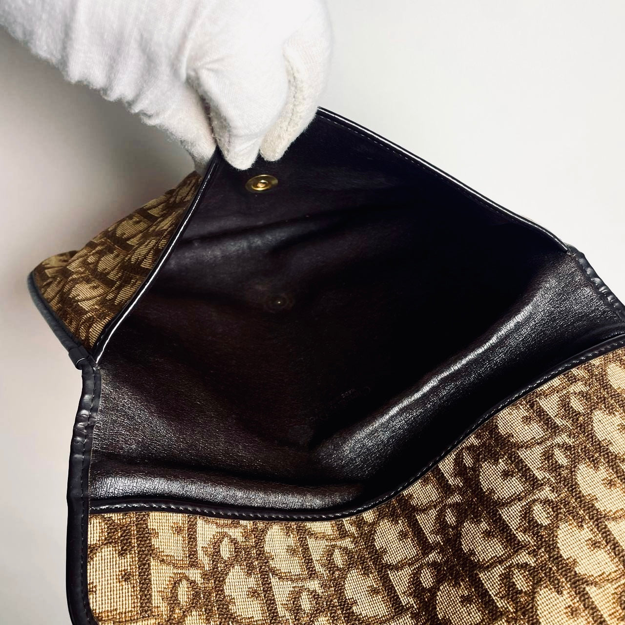 Christian Dior Brown Oblique Monogram Logo Flap Flat Clutch Pouch Case