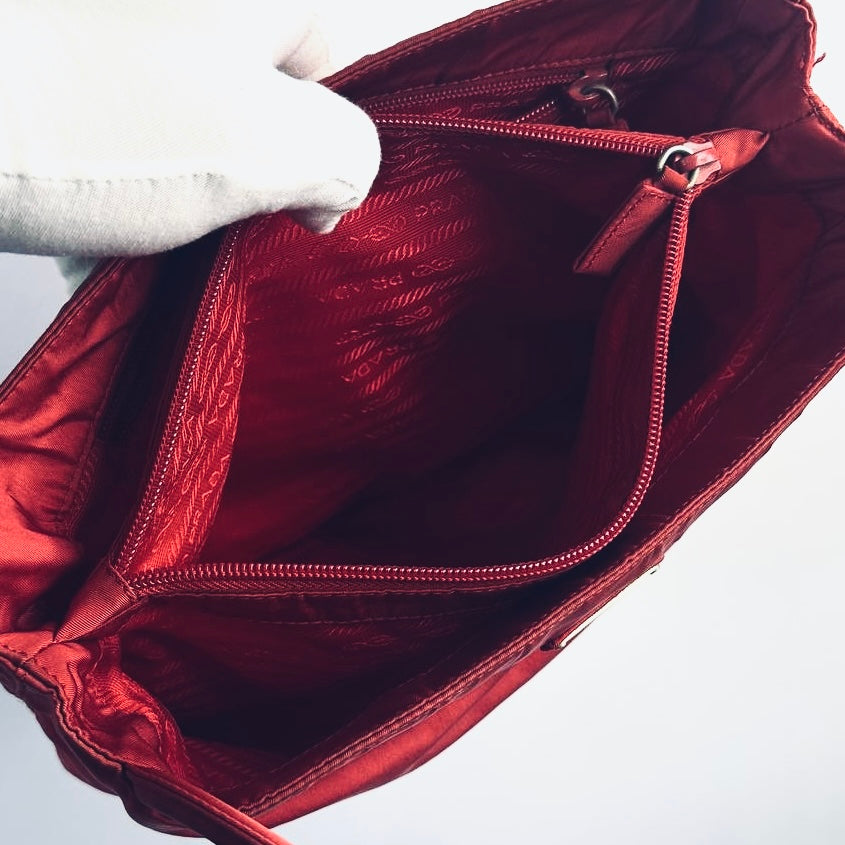 Prada Deep Red Tessuto City Classic Logo Nylon Shopper Shoulder Tote Bag