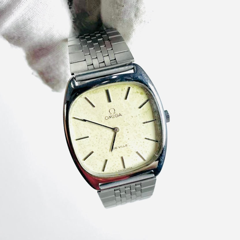 Omega De Ville Square Dial Silver Stainless Steel 33MM Vintage Quartz Watch