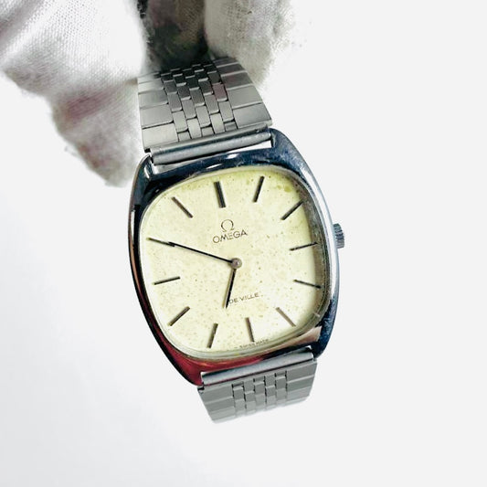 Omega De Ville Square Dial Silver Stainless Steel 33MM Vintage Quartz Watch