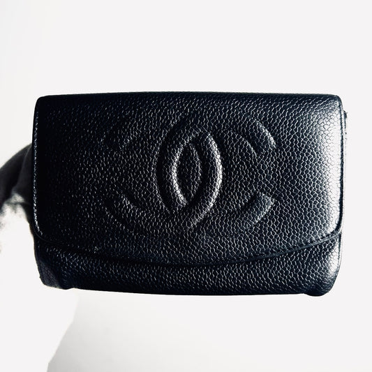 Chanel Black GHW Giant CC Logo Caviar Leather Vintage Flap Compact Wallet 4s
