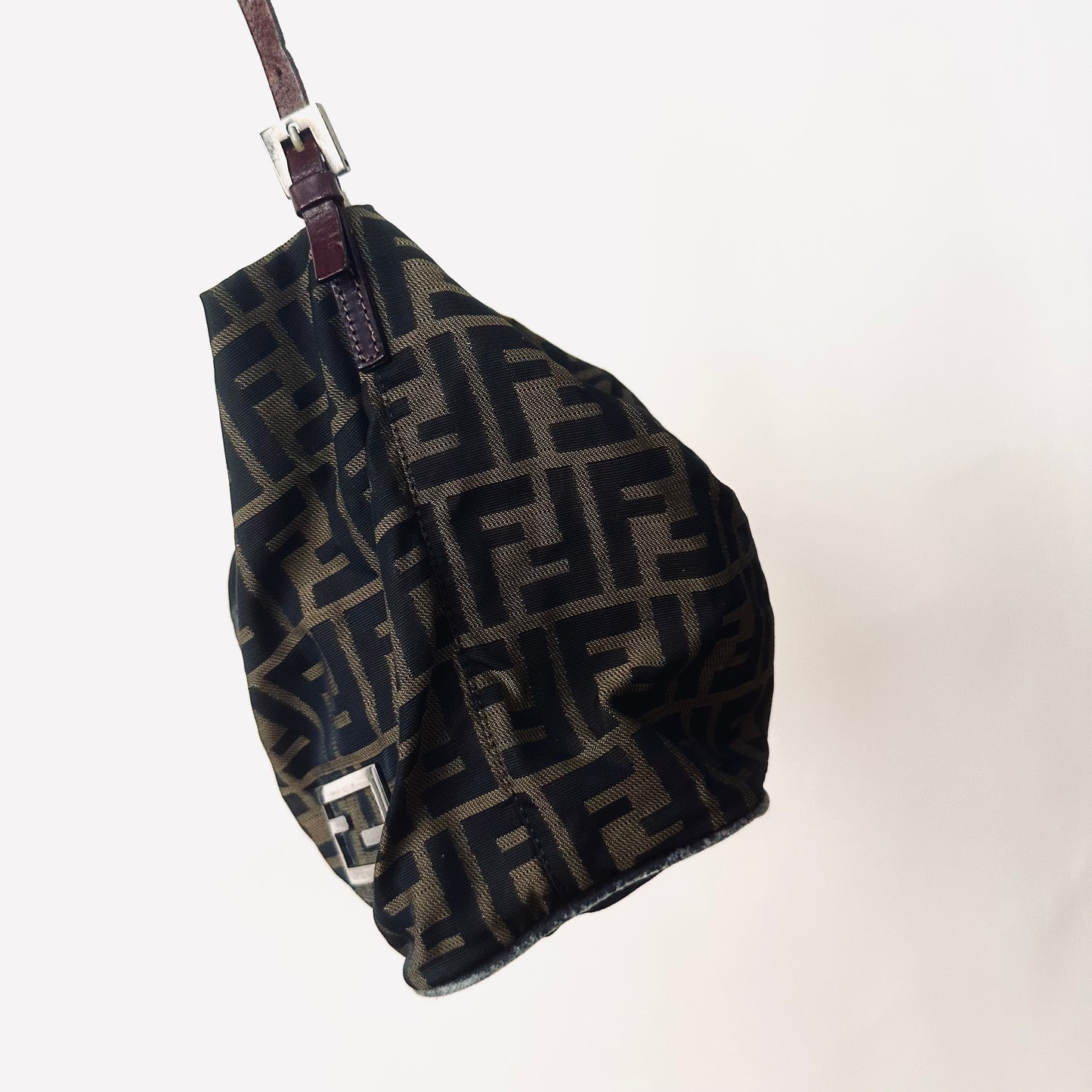 Fendi Brown Zucca FF Monogram Logo Hobo Baguette Mamma Pochette Shoulder Bag