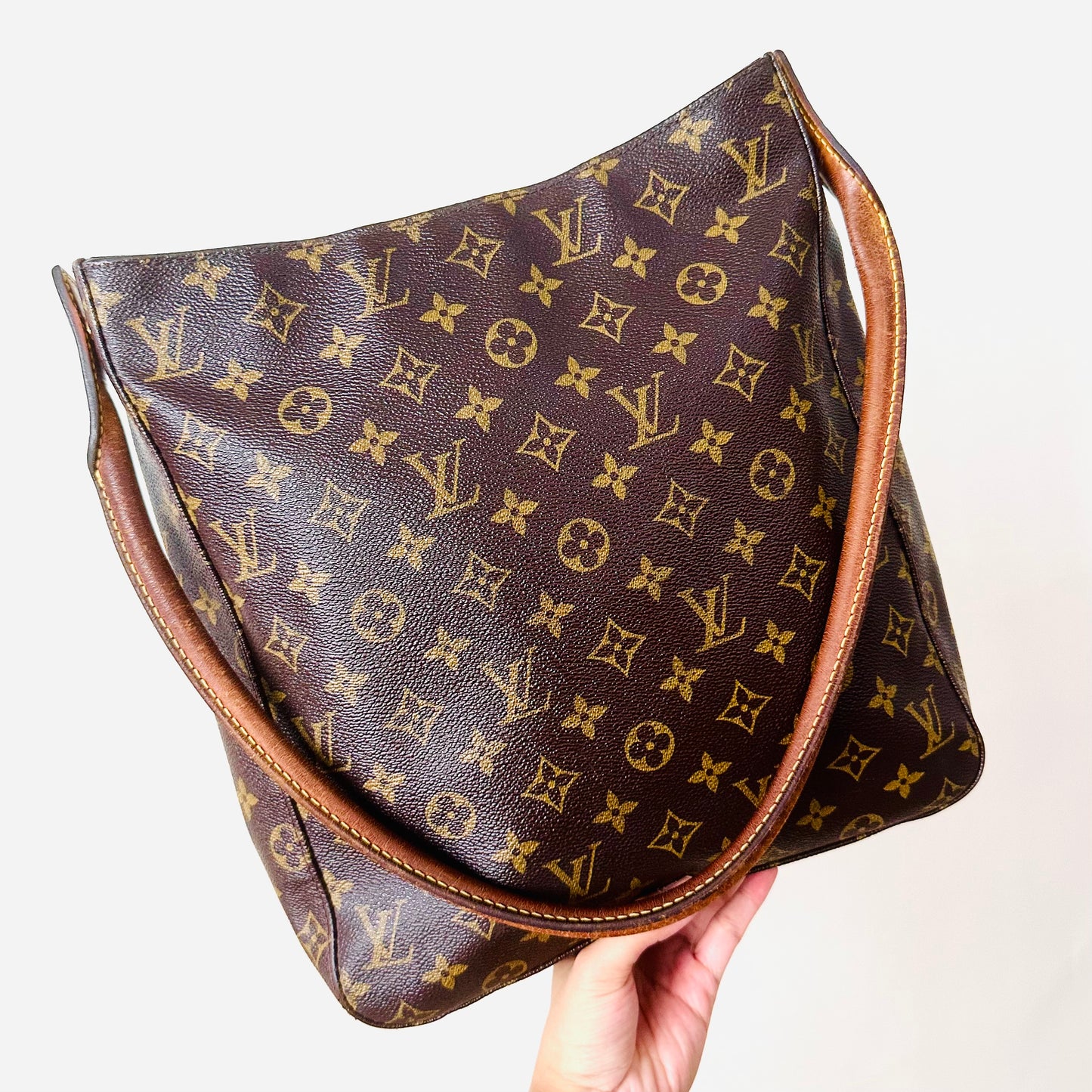 Louis Vuitton LV Monogram Logo GHW Looping Top Handle Hobo Baguette Shoulder Bag