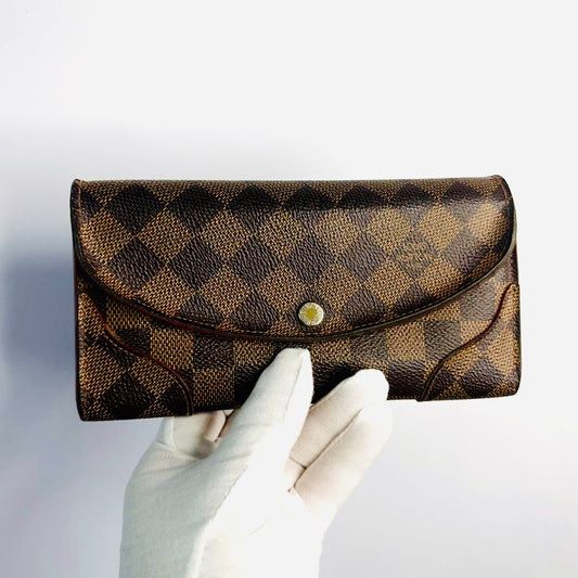 Louis Vuitton LV Caissa Emilie Damier Ebene DE Monogram Logo / Cerise Red GHW Flap Long Wallet