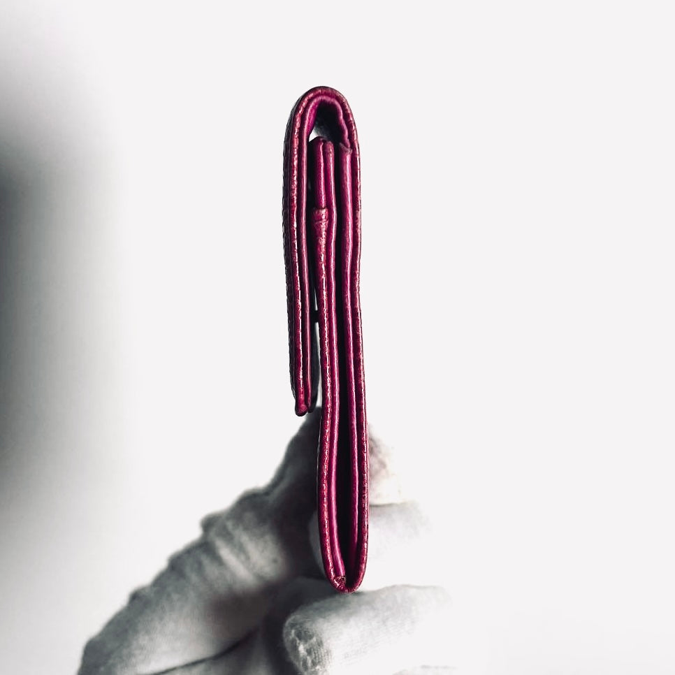 Chanel Fuchsia Pink CC Logo Caviar Leather Flap Compact Cardholder Wallet 3s