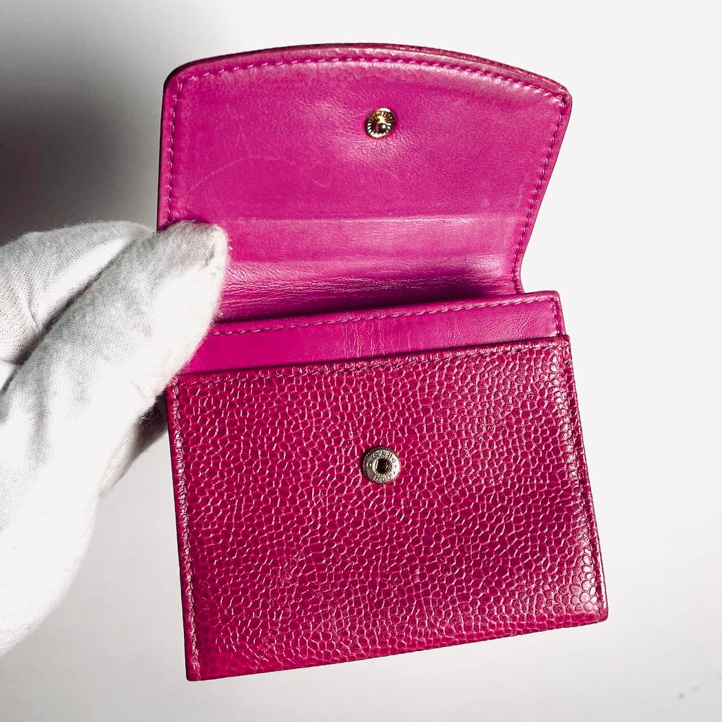 Chanel Fuchsia Pink CC Logo Caviar Leather Flap Compact Cardholder Wallet 3s