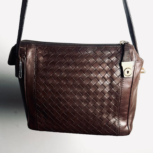Bottega Veneta BV Dark Brown GHW Intrecciato Nappa Woven Leather Shoulder Sling Vintage Bag