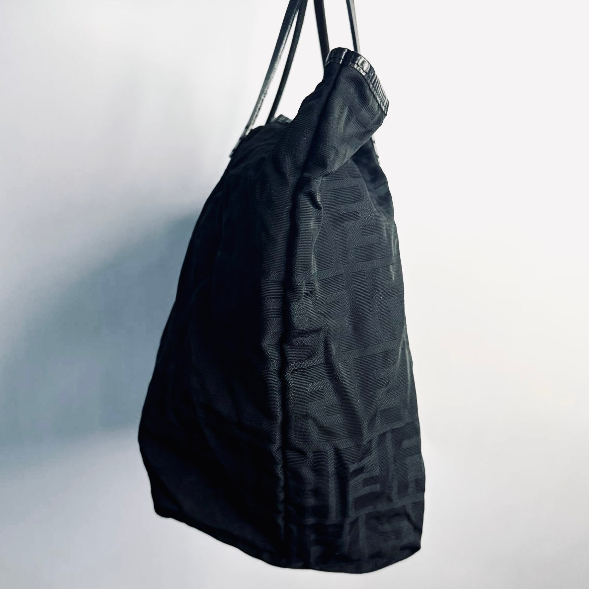 Fendi Black Zucca Zucchino FF Monogram Logo Shoulder Shopper Tote Bag With Pouch