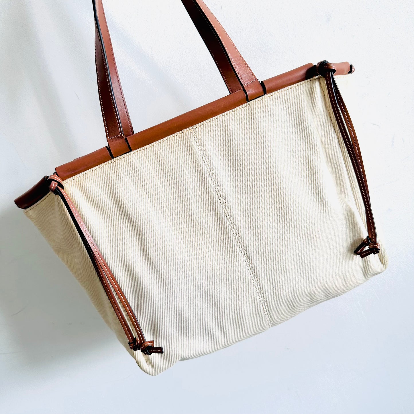 Loewe Tan / White Cushion Giant Monogram Logo Toile Canvas / Leather Shopper Shoulder Tote Bag