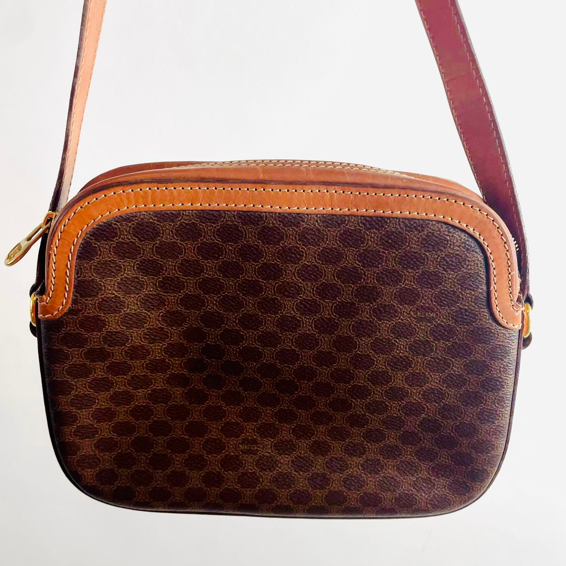 Celine Triomphe Macadam Monogram Logo GHW Zip Vintage Shoulder Sling Bag