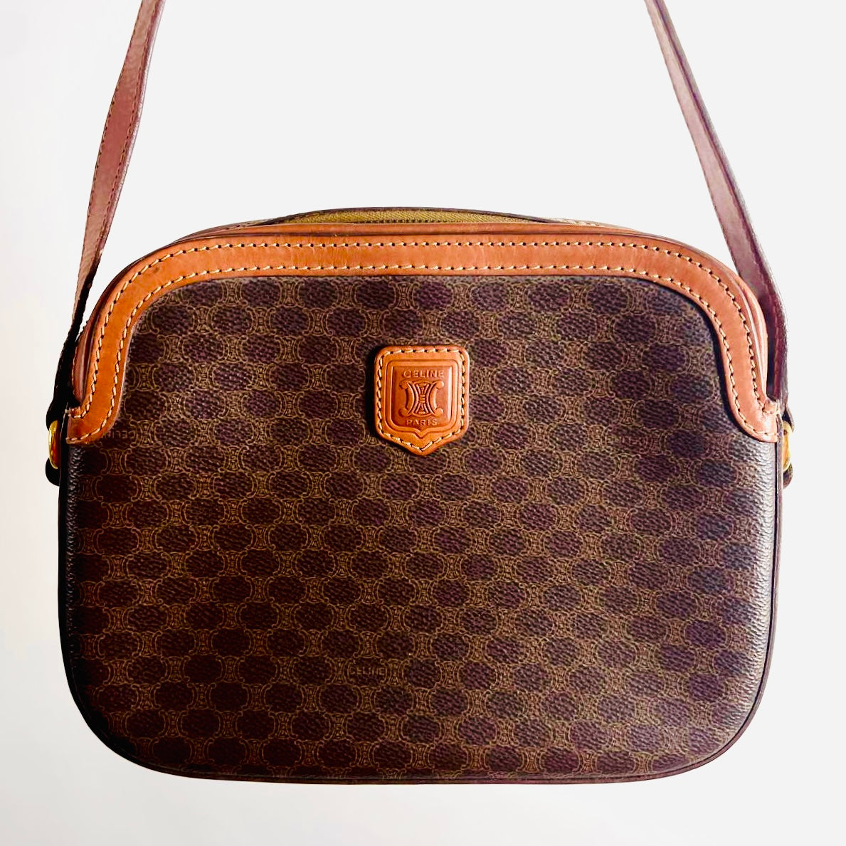Celine Triomphe Macadam Monogram Logo GHW Zip Vintage Shoulder Sling Bag
