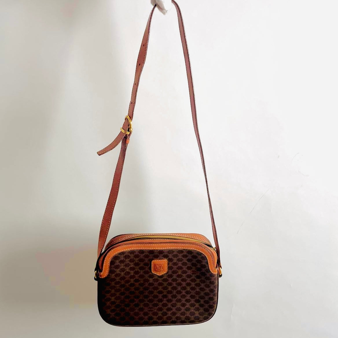 Celine Triomphe Macadam Monogram Logo GHW Zip Vintage Shoulder Sling Bag