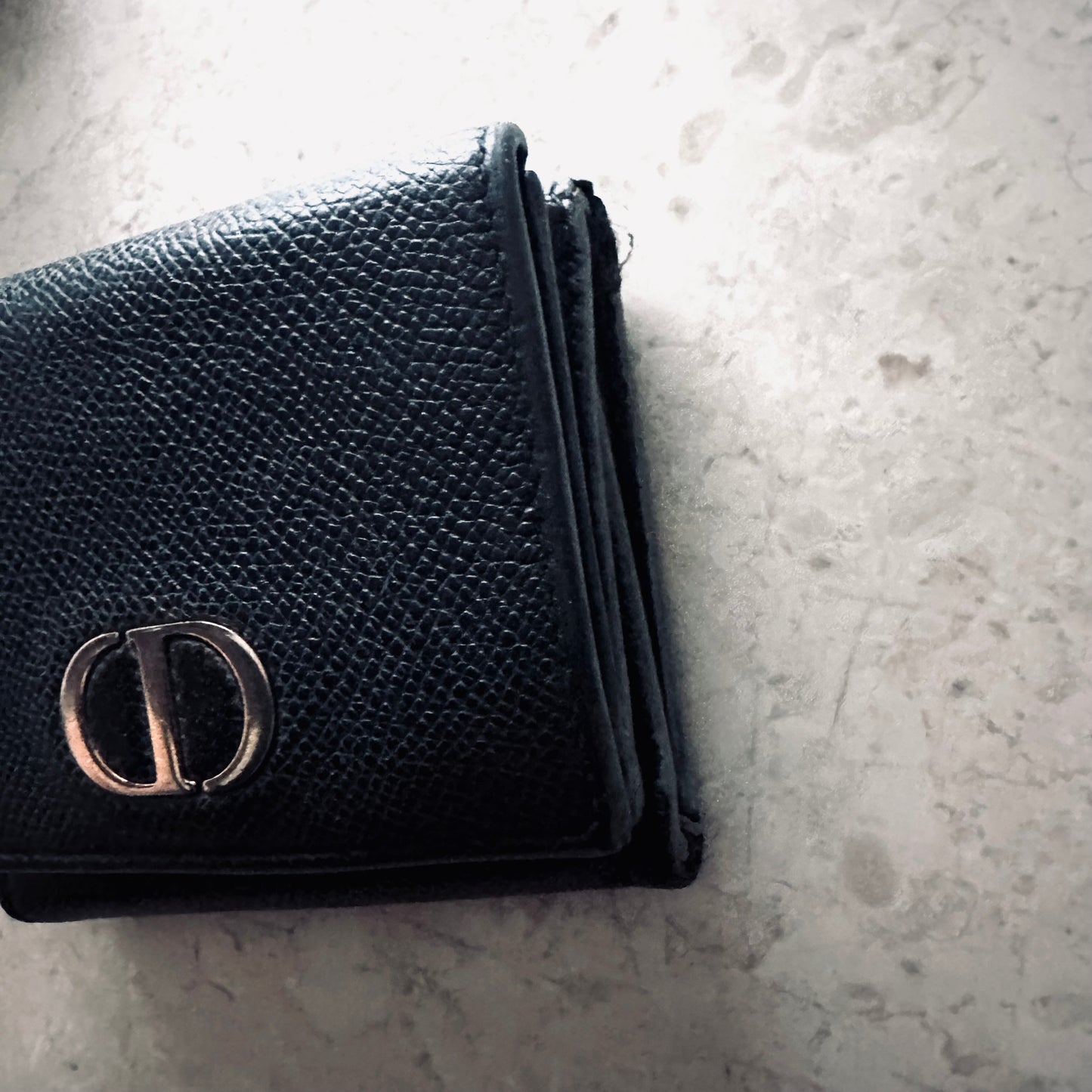 Christian Dior CD 30 Montaigne Lotus Black GHW Grained Calfskin Monogram Logo Flap Compact Trifold Wallet