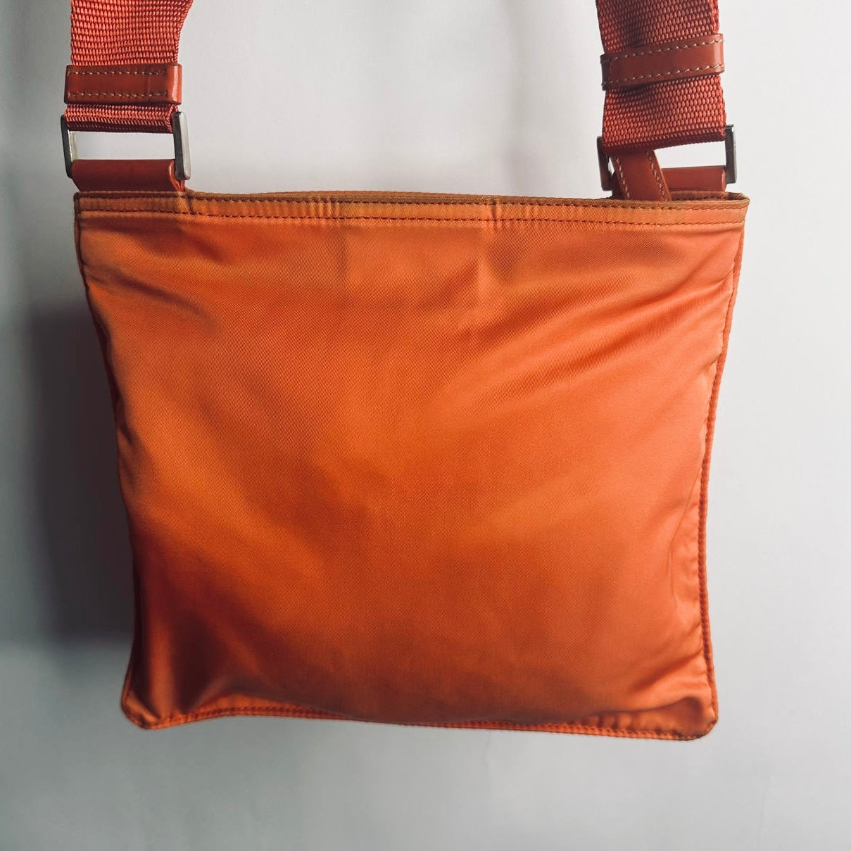 Prada Orange Tessuto Nylon Classic Monogram Logo Small Zipper Shoulder Sling Bag