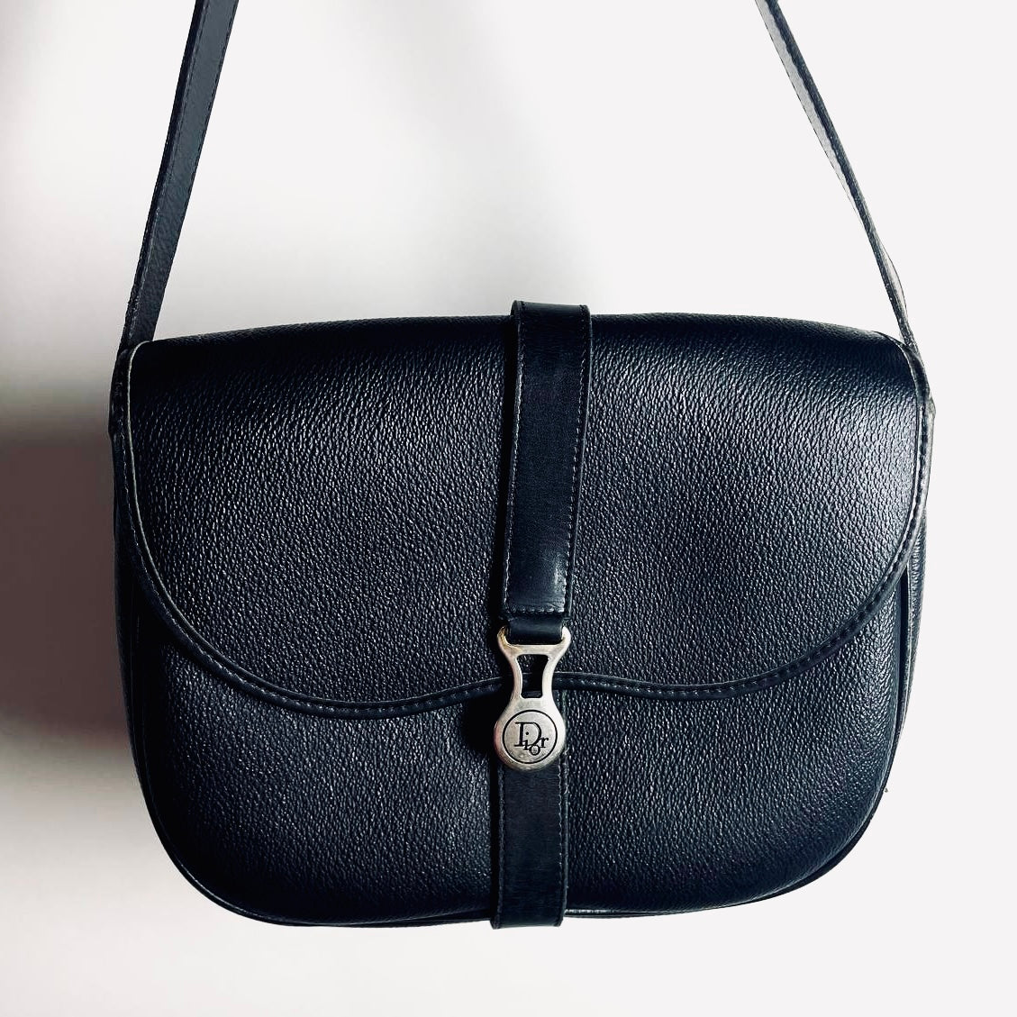 Christian Dior CD Black GHW Honeycomb Oblique Logo Monogram Flap Vintage Shoulder Sling Bag