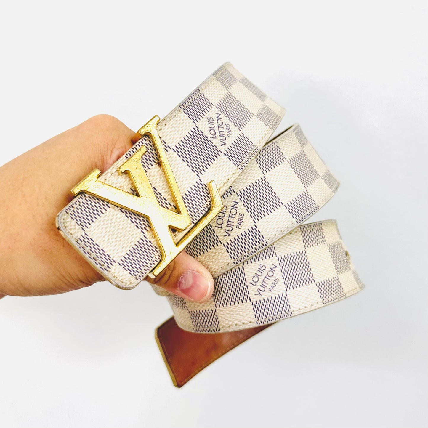 Louis Vuitton LV Damier Azur DA Monogram Logo GHW Classic Iconic 40MM Belt