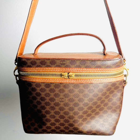Celine Triomphe Macadam Monogram Logo GHW Vintage Vanity Case 2-Way Shoulder Sling Top Handle Bag