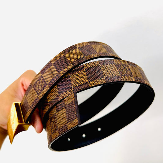 Louis Vuitton LV Damier Ebene DE Monogram Logo GHW Classic Iconic 34MM Belt