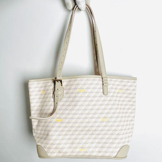 Faure Le Page FLP Sable Taupe Beige Daily Battle 27 Monogram Logo & Leather Shopper Shoulder Tote Bag