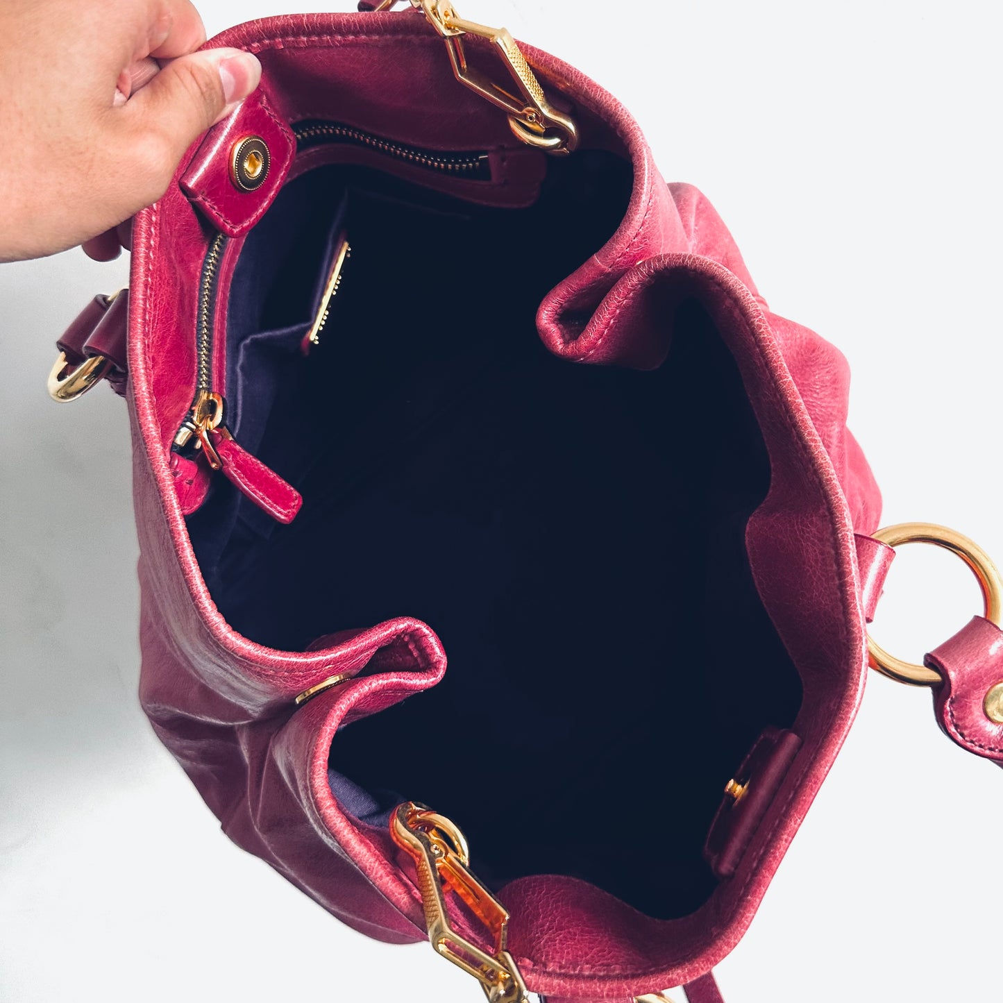 Miu Miu Fuchsia Pink GHW Vitello Lux Classic Logo 2-Way Shopper Shoulder Bauletto Sling Tote Bag