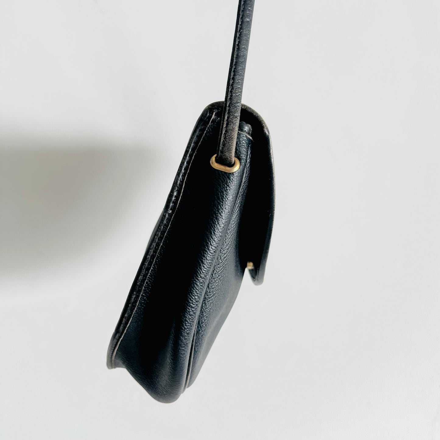 Christian Dior CD Black Leather Monogram Logo Vintage Oval Flap Shoulder Sling Bag